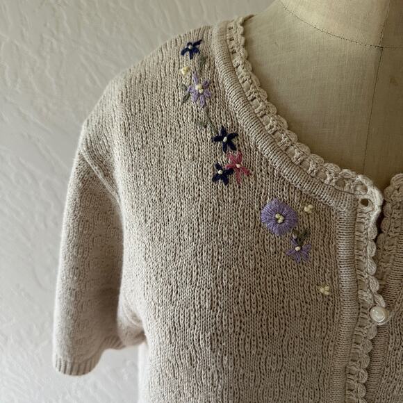 NORTHERN REFLECTIONS | Womens Sweater Vintage Ramie Pointelle Embroidered Large - Picture 7 of 10